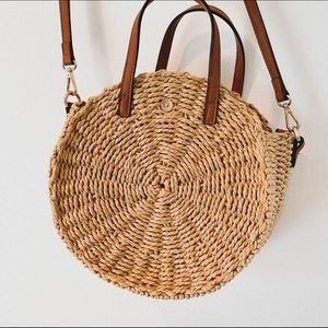 Lauren Conrad Wicker Circle Purse Tan Beige Straw Shoulder bag